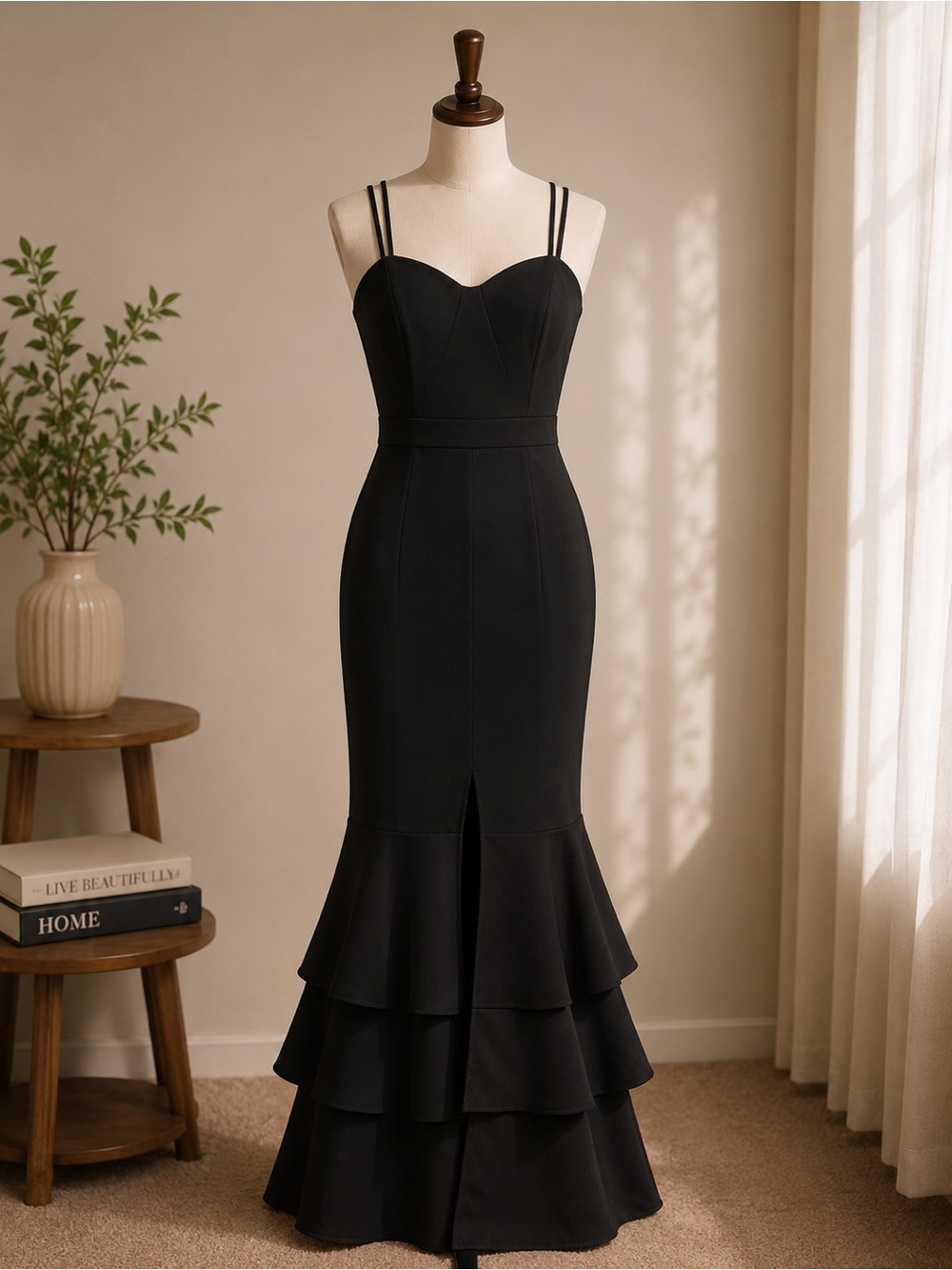 Symphony Black Double-Strap Mermaid Maxi Dress